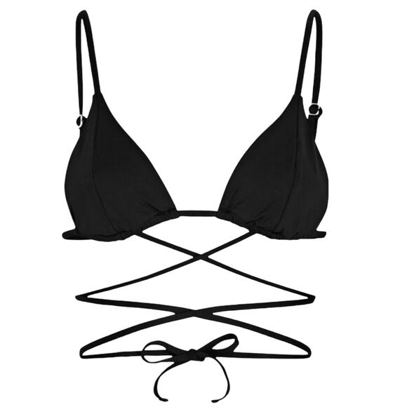 WEWOREWHAT Black Bikini Set Delilah Bottom Cooper Wrap Tie Strappy Top Large NEW - Picture 9 of 9